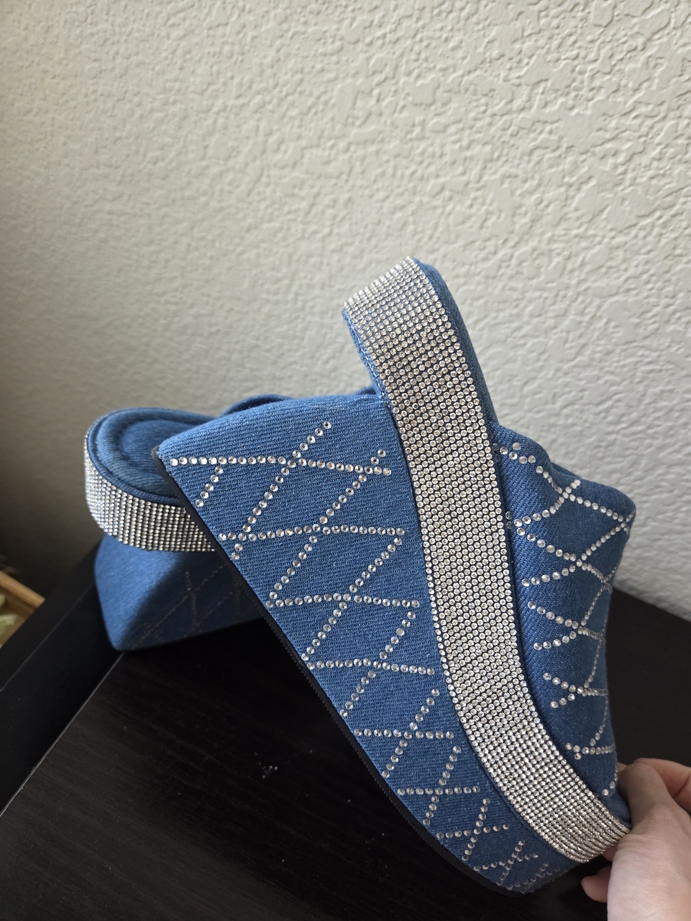 Cape Robbin Denim Rhinestone Platform Slide - Blue - Picture 3 of 7